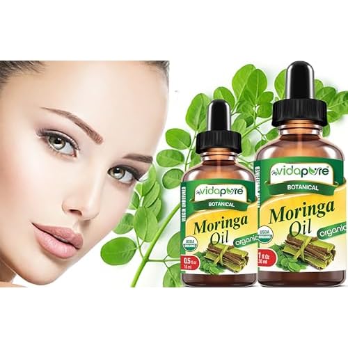 MYVIDAPURE Organic MORINGA OIL Moringa Oleifera Certified Organic 100% Natural Pure Virgin Unrefined for Face, Skin, Body, Hair, Lip, Nails Anti-Aging, Rich in Vitamin E (0.5 Fl Oz)