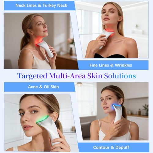 7 Color LED Neck Face Massager Red Light Care Beauty Device, Vibration & Heat Facial Sculptor Massager Tool for Anti-Wrinkle Skin Care, Ideal for Home Travel Gifts, White