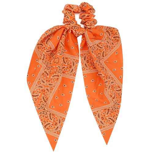 Fall Orange Bandana Hair Ties for Women Girls Halloween Autumn Hair Scrunchies Elastic Tie Ribbon Hair Bows Hair Accessories Gifts