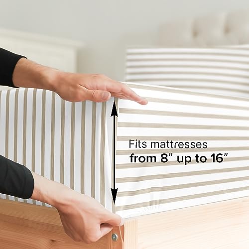 Full 6 Piece Sheet Set - Breathable & Cooling Bed Sheets - Hotel Luxury Bed Sheets for Women, Men, Kids & Teens - Bedding w/ Deep Pockets & Easy Fit - Soft & Wrinkle Free - Full Beige Stripes Sheets