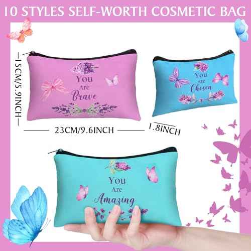 10 Pcs Christmas Christian Gift for Women Faith Religious Makeup Bag Inspirational Christian Gift Bible Verse Scripture Toiletry Bag Canvas Pouch for Xmas Party Stocking Stuffer(Colorful)