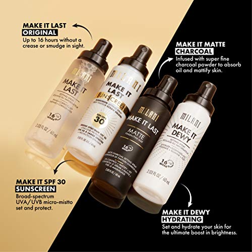 Milani Make it Last Charcoal Matte Setting Spray & Milani Highly Rated Anti-Gravity Black Mascara with Castor Oil and Molded Hourglass Shaped Brush
