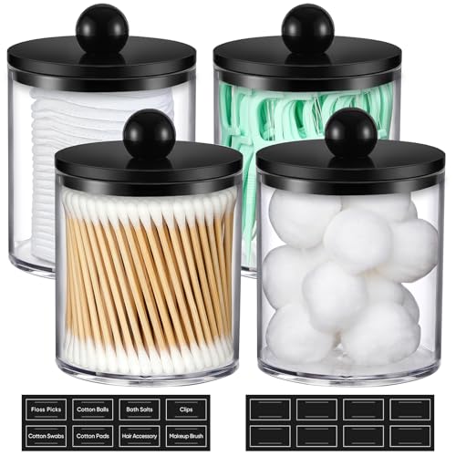 4 Pack Acrylic Q-Tip Holder Dispenser with Labels