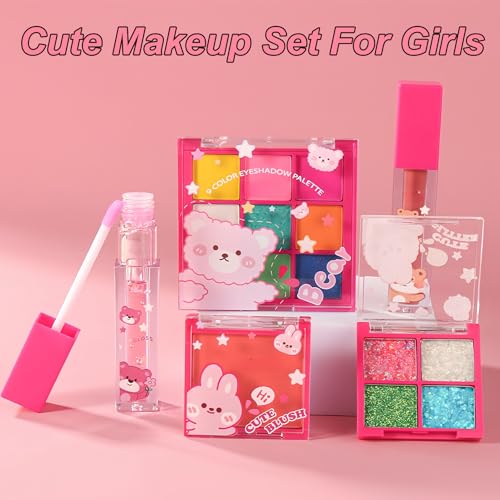 Cute Bear Makeup Gift Set for Girls – Lip Gloss, Blush & Eyeshadow