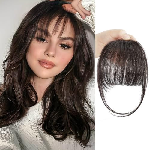 Clip-In Bangs Real Human Hair with Temples - Dark Brown