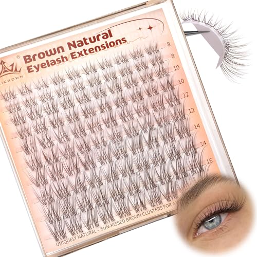 Brown Lash Clusters Natural Eyelash Clusters Wispy Individual Lash Extensions Brown Eyelash Extensions with Clear Bands Short DIY Eyelash Extensions at Home 100Pcs 8mm-16mm