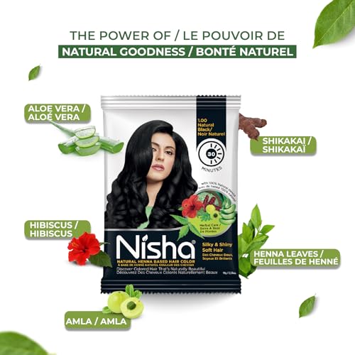 Nisha Natural Henna Hair Color Black - Pack of 10 (10g Each) | Herbal Hair Dye