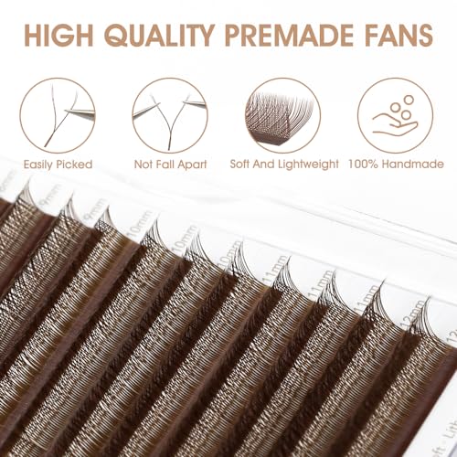 4D YY Eyelash Extension Colored 0.07mm C Curl 8-14mm Mixed Tray Premade Fan 2D Y Shape Volume Lash 12 Rows Color Lashes (8-14 MIX, Brown, 0.07 C)