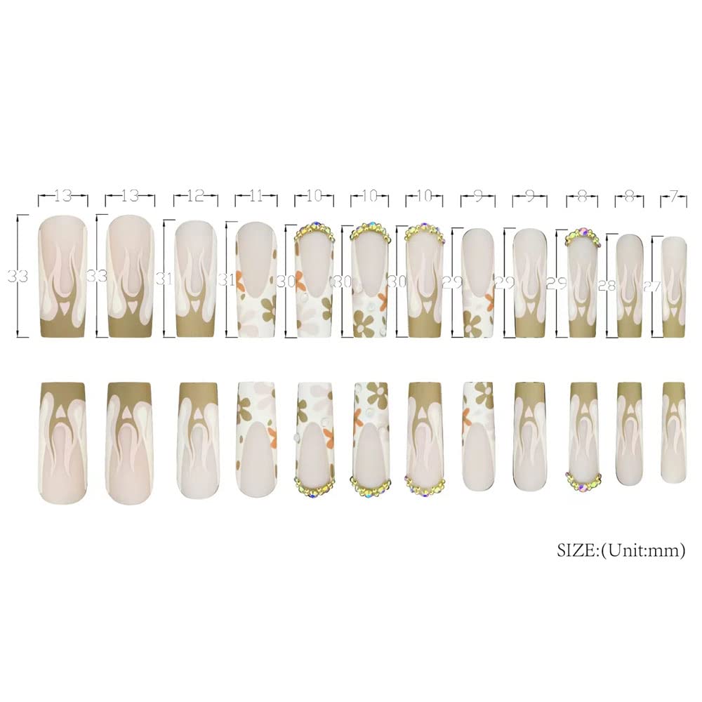 Magrace Press on Nails Long Fake Nails French Tips False Nails with Designs 24 pcs Stick on Nails for Women