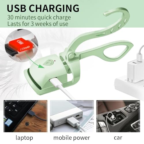 SEGMINISMART Heated Eyelash Curler - Green USB Rechargeable Curl Tool
