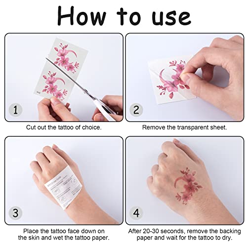 PAGOW 60 Sheets Pink Butterfly Temporary Tattoos Stickers