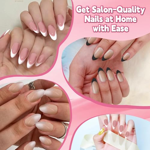 90Pcs French Tip Press On Nails Kit with Glue & Tools, Reusable Acrylic Manicure Set for Women