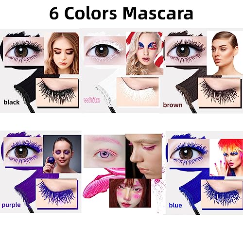 6 Colors Mascara eyelash for Liquid Sensational Washable Thick And Waterproof Fast Dry Extensions Curling Lengthening Makeup Eye, Lifting, Kit Gift Set