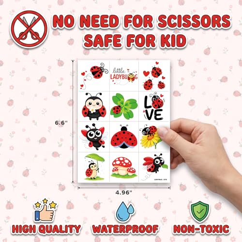 96 Cute Ladybug Temporary Tattoos for Kids