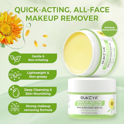 OUKEYA Cleansing Balm,Makeup Remover Balm-Natural Ingredients-Suitable for All Skin Types,Gently Remove Mascara, Eyeliner Makeup | Removes Dirt & Impurities 80g/2.82oz