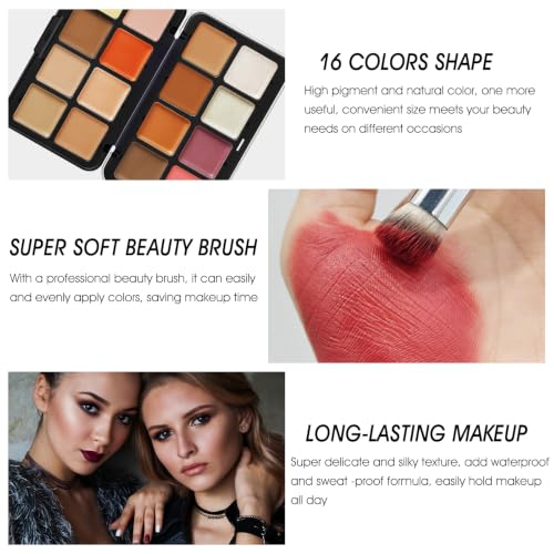 16-Color Cream Blush Contour Palette with Brush