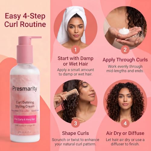 Presmarity Lightweight Curl Cream for Wavy & Curly Hair - 8.5 Oz