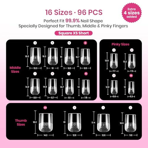 Beetles Tipex Lite Instant Apex Soft Gel Nail Tips - XS Square, 96pcs