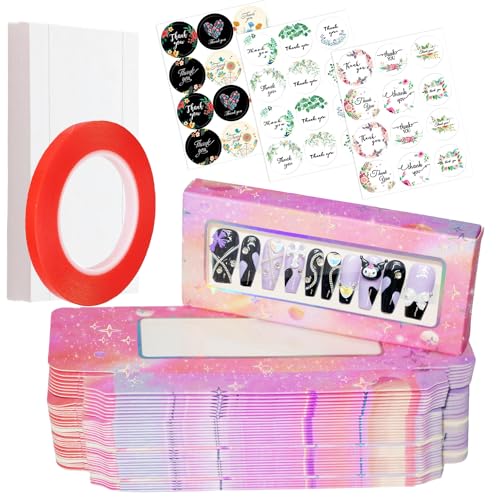 74PCS Press On Nails Packaging Set with Boxes & Stickers