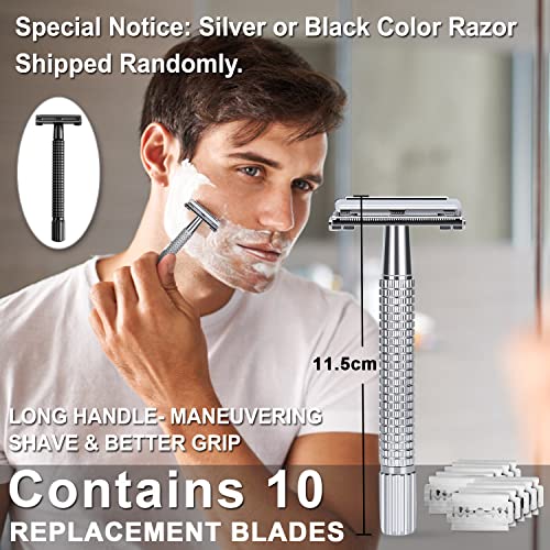 Shaving Kit for Men - Secret Santa Gift Set, Includes Safety Razor, Sandalwood Shaving Cream, Aftershave, Pre-shave Oil, Brush, Bowl & Apron Bib - Christmas Gifts for Him Husband Dad Stocking Stuffers