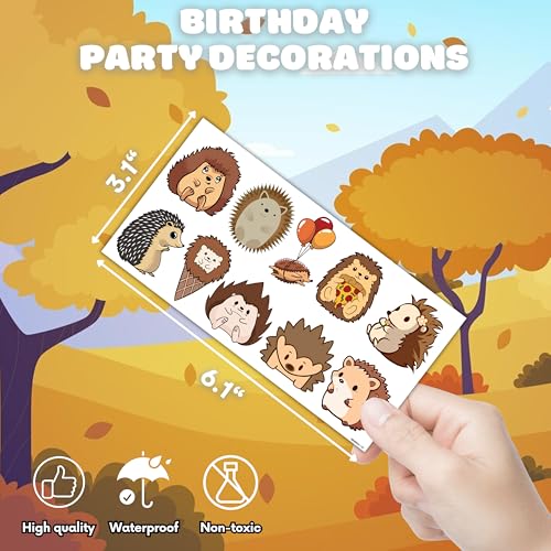 Hedgehog Temporary Tattoos - 10 Sheets, 100 PCS Party Favors