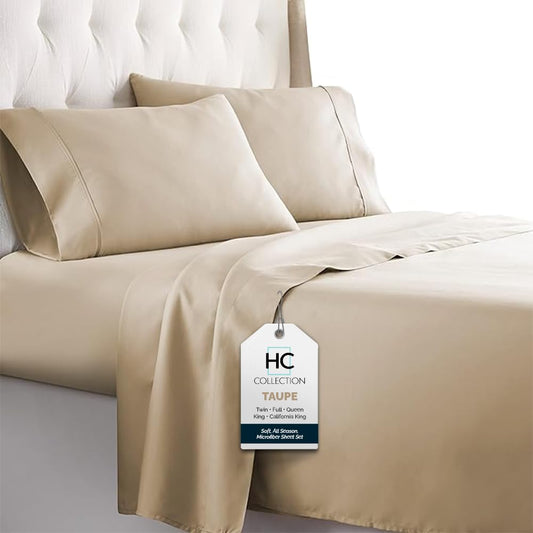 Twin Sheets Set, 3 pc Bed Sheets & Pillowcase Set - Machine Washable for Easy Care - Soft & Breathable All Season Microfiber Sheets with Deep Pockets - Taupe