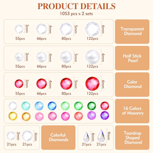 2 sets face gems, festive jewelry, hair accessory gems,pearl for face£¬gemstone self adhesive face£¬eyes, makeup, body adornment, essential items for party sparkle and style transformation