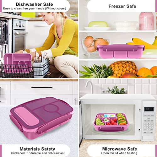 Demiue Lunch Box Kids,Bento Box Adult Lunch Box,Lunch Containers for Adults/Kids/Toddler,5 Compartments Bento Lunch Box with Sauce Vontainers,Microwave & Dishwasher & Freezer Safe(Purple)