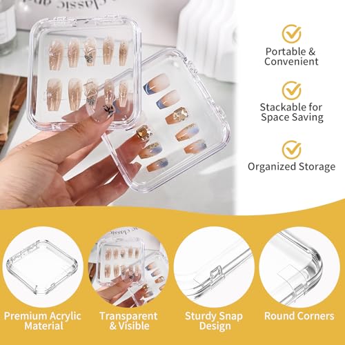 60-Piece Clear Nail Storage Box Organizer with Adhesive Strips