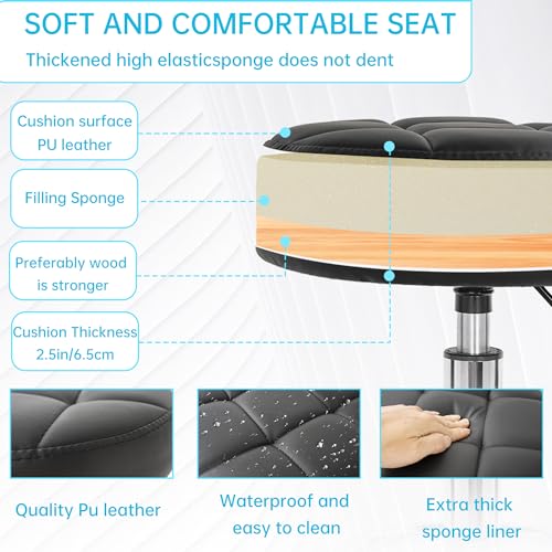 PU Leather Rolling Stool Height Adjustable Swivel Seat with Footrest