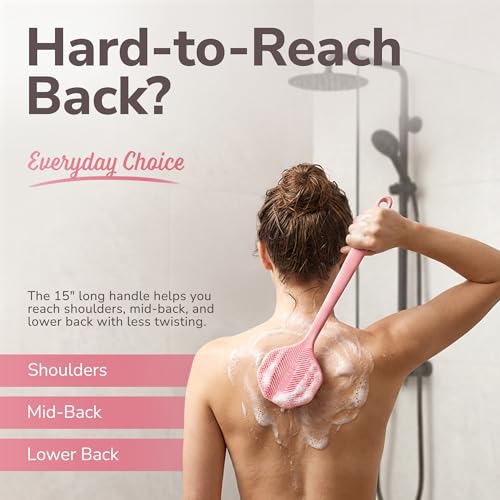 SILKLE Silicone Back Scrubber with Long Handle - Shower Body Exfoliator