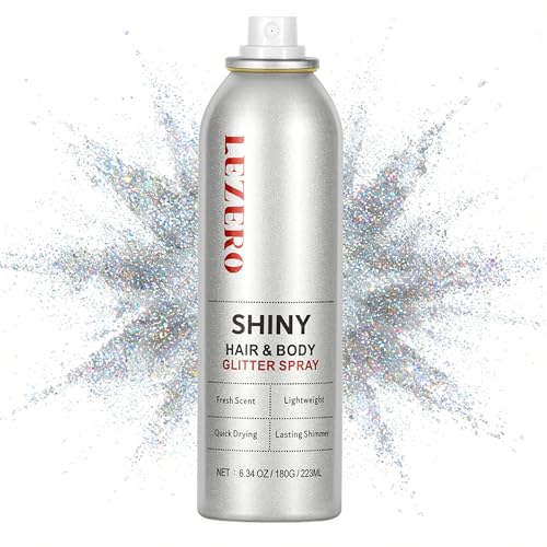 Hair and Body Glitter Spray for Women, Rainbow Silver Shimmer Makeup, Large Capacity for Festival Rave Outfits Accessories, 200ml/6.34oz