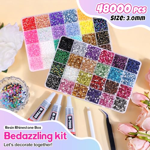 EBANKU 3mm Rhinestones Kit with 48000 Pcs for DIY Crafts