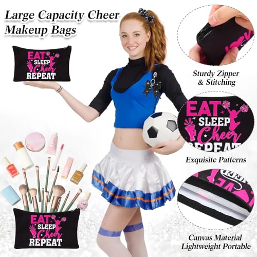 Mimorou 80 Pcs Cheer Gift Bulk for Team Cheerleader Gifts Include 20 Cheerleader Bracelet 20 Cheer Makeup Bag 20 Keychain 20 Scrunchies for Cheerleading Party Favors
