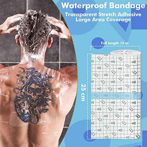 Tattoo Aftercare Waterproof Bandage (9.84 in x 10.9 Yd Roll) Second Skin Wound Healing Protective Skin Adhesive Bandages Transparent Dressing Bandages Tattoo Supplies