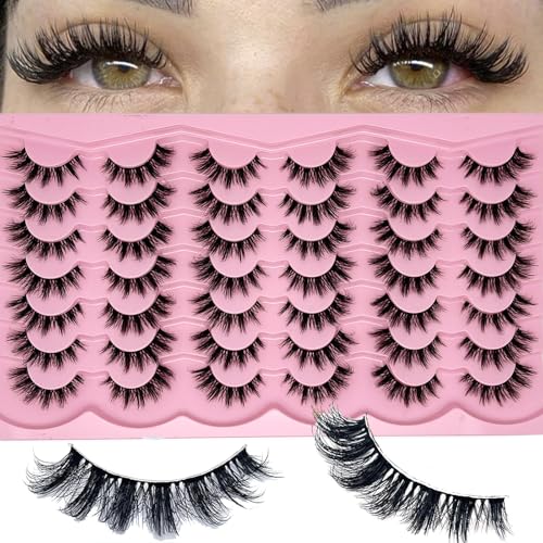 Wispy Lashes Cat Eye 16mm Short False Eyelashes Natural Look Clear Band Natural C Curl Strip Lashes Pack
