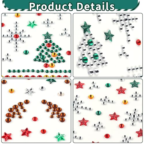 3 Sheet Christmas Face Gems Hair Gems, Self-Adhesive Face Jewels Eye Jewels Rhinestones DIY Face Gems Stick on, Halloween Makeup Gems Rave Accessories for Face Eyes Body Makeup, Crafts