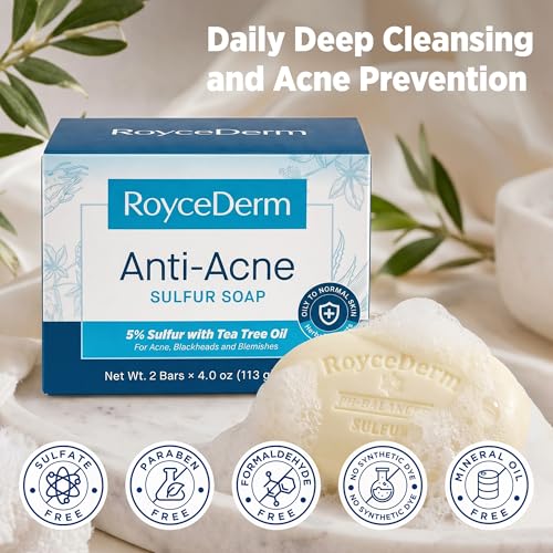 Roycederm Sulfur Soap for Acne - 5% Volcanic Sulfur & Tea Tree Oil (2 Bars)