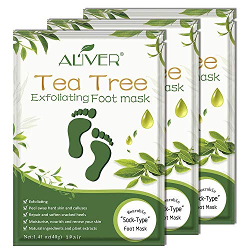 ALIVER Exfoliating Foot Peel Mask 3 Pack - Tea Tree Callus & Dead Skin Remover