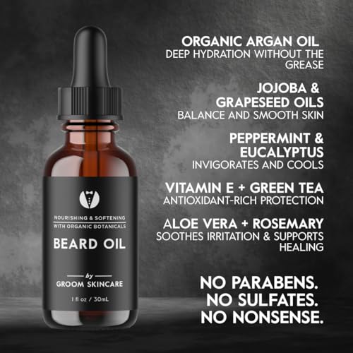 GROOM Forest Scented Beard Oil for Men | Woodsy Beard Conditioner & Moisturizer | Lightweight, Non-Greasy Formula | Softens Hair, Fights Flakes | 1 oz
