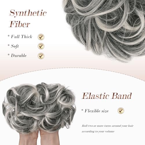 Messy Bun Hair Piece - Large Wavy Synthetic Chignon with Elastic