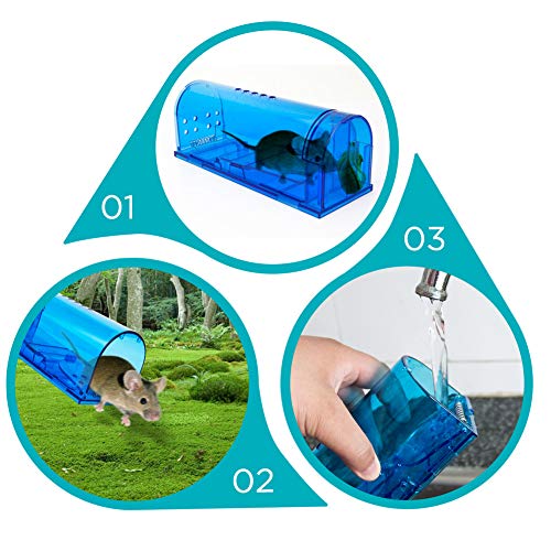 Humane Mouse Trap | Catch and Release Mouse Traps That Work | Mice Trap No Kill for mice/Rodent Pet Safe (Dog/Cat) Best Indoor/Outdoor Mousetrap Catcher Non Killer Small Capture Cage (Blue)