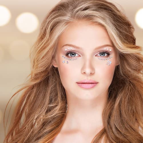 Star Face Gem Stickers - 4 Sheets Rhinestone Eye Jewelry Tattoos