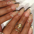 Medium Almond Press On Nails - Milky Nude with French Tips & Gold Accents