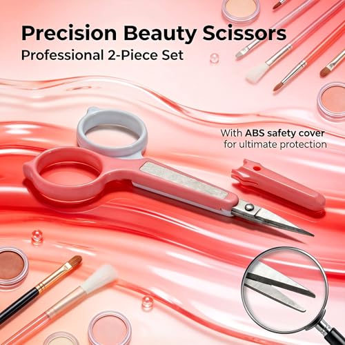 Pafason Small Travel Eyebrow & Eyelash Scissor Set - Green+Red, Precise Grooming Tools