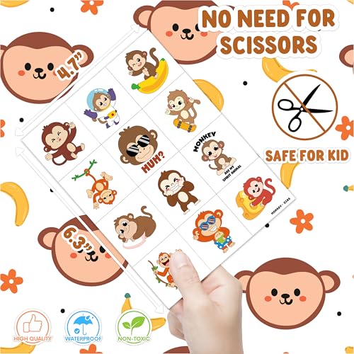 96 PCS Monkey Temporary Tattoos for Kids | Safari Party