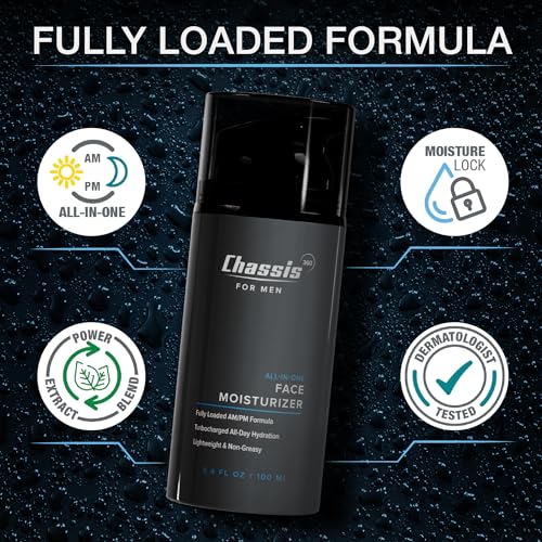 Chassis 360 All-In-One Face Moisturizer - Hydrating Face Moisturizer for Men with Vitamin, Niacinamide C & Hyaluronic Acid - Free From Phthalates, Parabens & Retinol - Facial Lotion- 3.4 Fl Oz