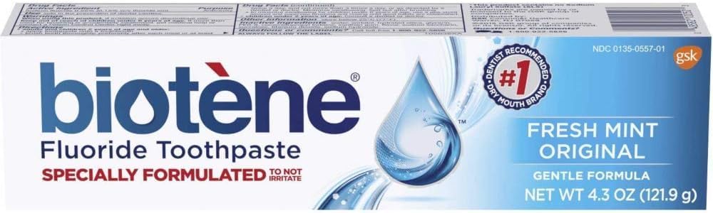 Biotene Fluoride Toothpaste, Fresh Mint Original 4.3 oz (Pack of 4)