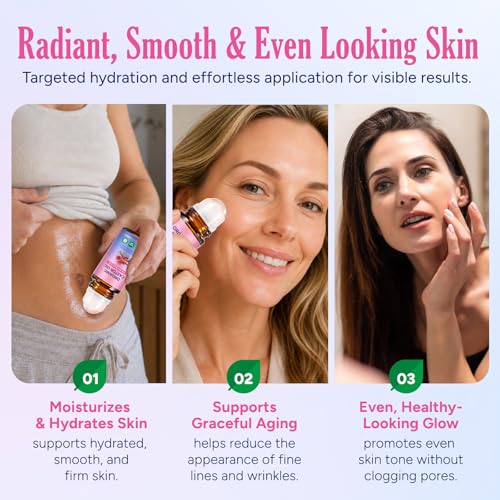 ITSDAWN Organic Castor Oil Roll On 2 Fl Oz - Cold-Pressed Moisturizing Oil with Rose Quartz Roller for Face & Body