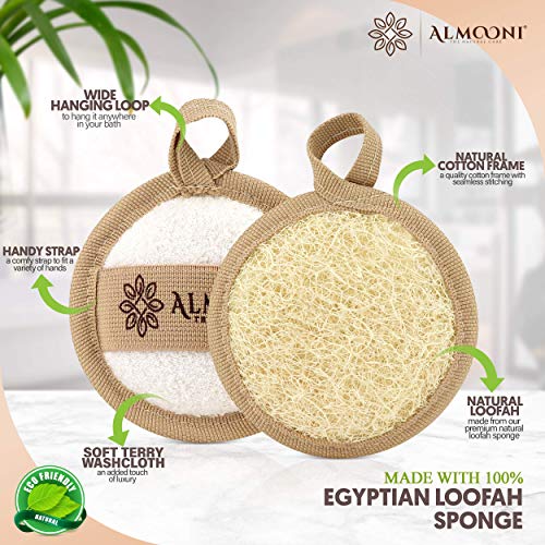 Premium Exfoliating Loofah Pad Body Scrubber, Back Loofah Scrubber, Loofah Pad, and Facial Loofah Bundle, Made with Natural Egyptian Shower Loofah Sponge That Gets Your Body Clean
